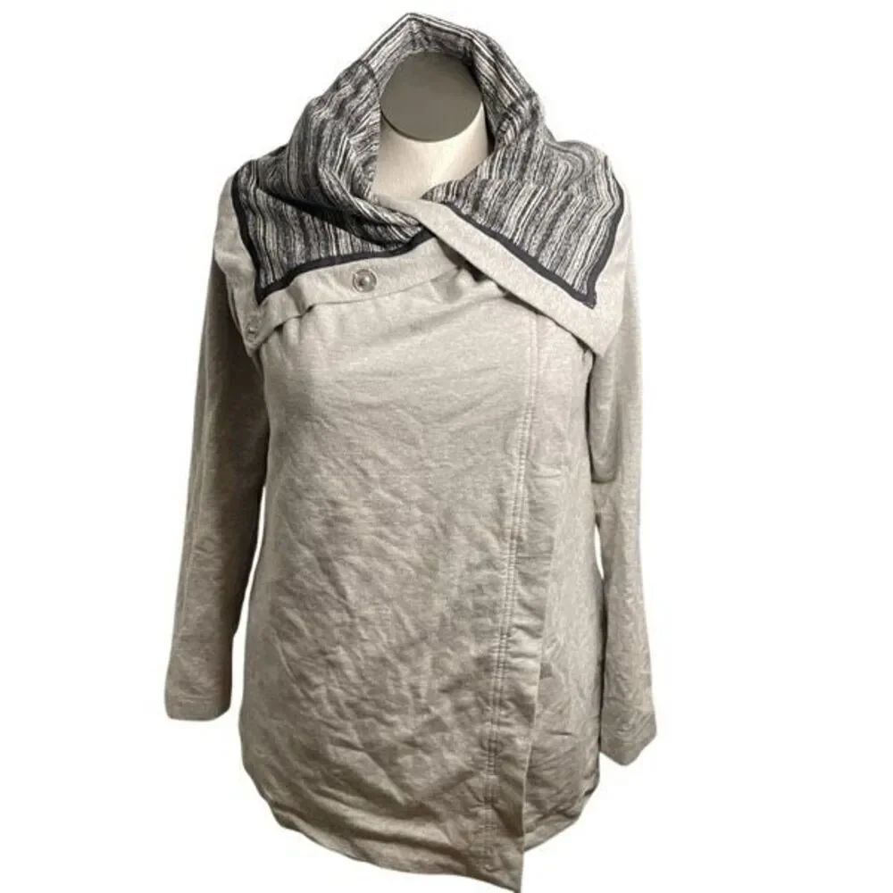 Lululemon Womens Savasana Jacket 8 Light Gray Static Black Stretch Fitted Lounge